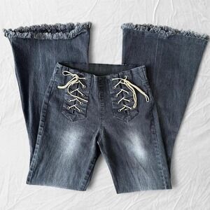 Judith March black lace up flare jeans